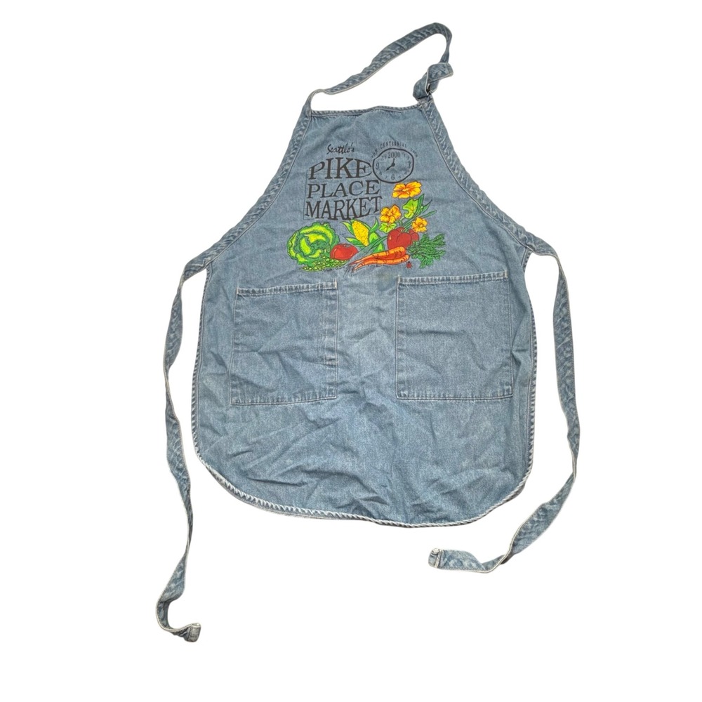 Port Authority Seattle Pike Place Market Denim Apron Blue Cotton Pockets Vintage
